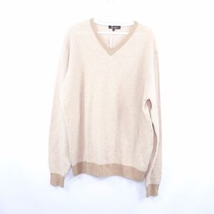 New Canali Virgin Wool V-Neck Sweater Tan Mens XL